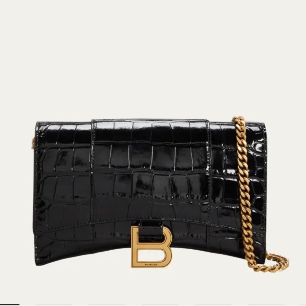 Balenciaga Hourglass Shiny Mock-Croc Chain Wallet